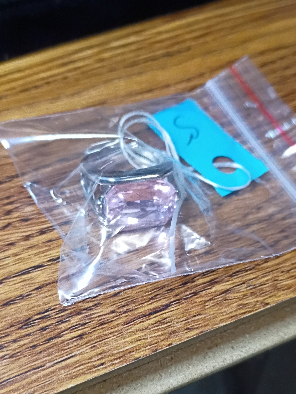 Silver Ring with Light Pink Rectangular Stone